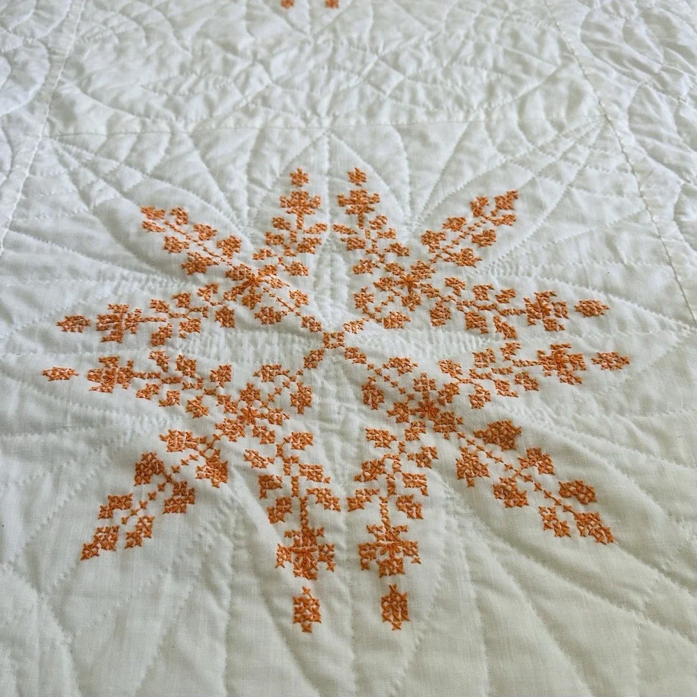 Vintage Handmade Cross Stitch Lap Quilt 70